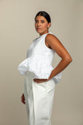 Top peplum de algodón blanco hueso para mujer de la colección Esencia de azor.