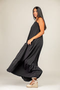 Vestido largo de seda chifón negro para mujer de la colección Esencia de azor.